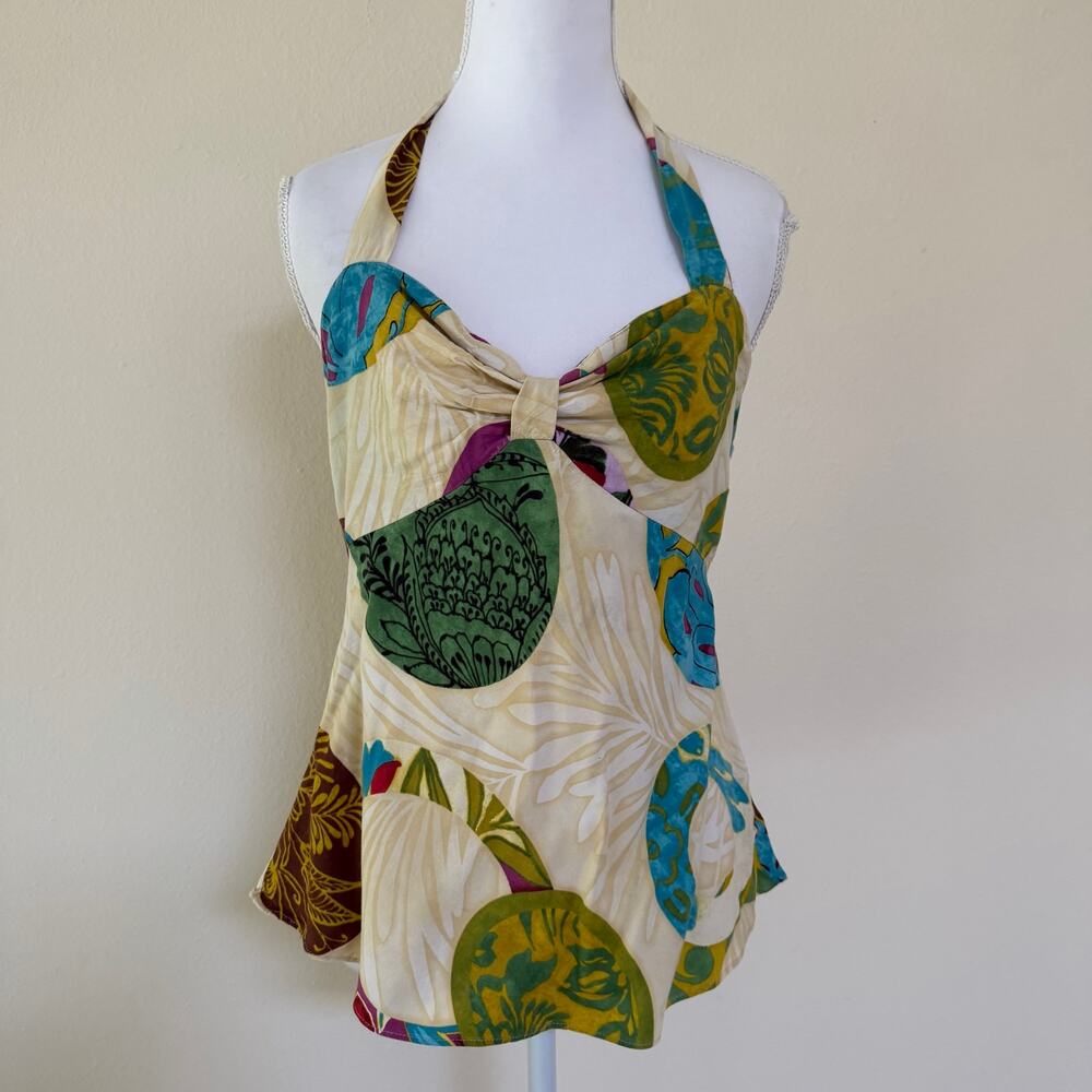 Vintage Jams World Rayon Halter Top Size M Made in Hawaii Tropical Print